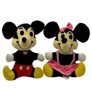 Vintage Lot of Mickey and Minnie Mouse Plush Stuffed Animal Walt Disney 7 In 70s